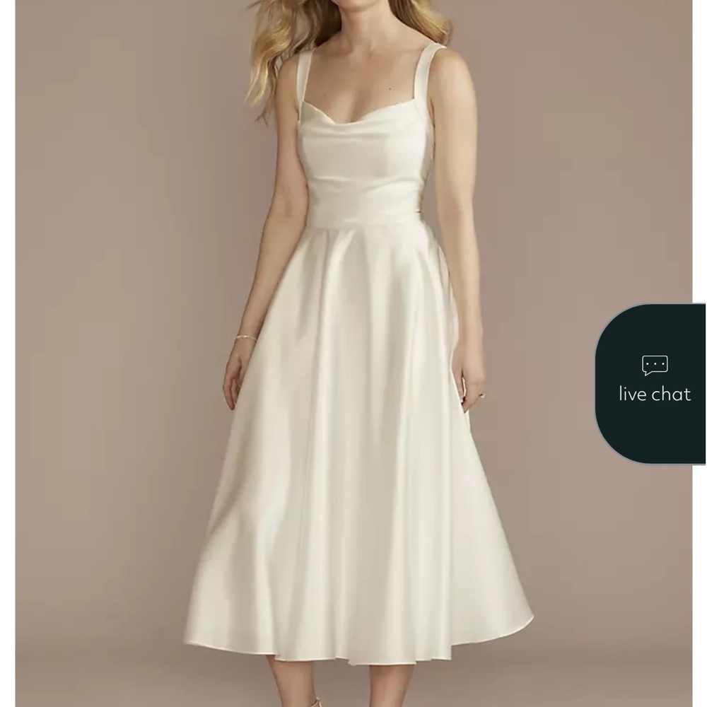 David's Bridal Cowl Neck White Satin Wedding Dress